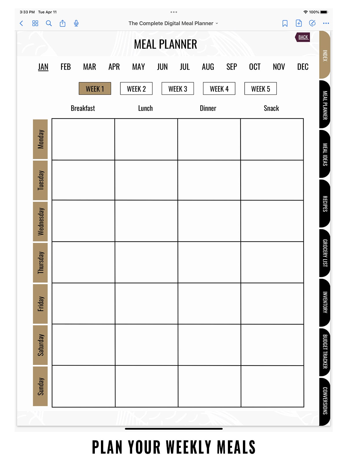 Meal plan page